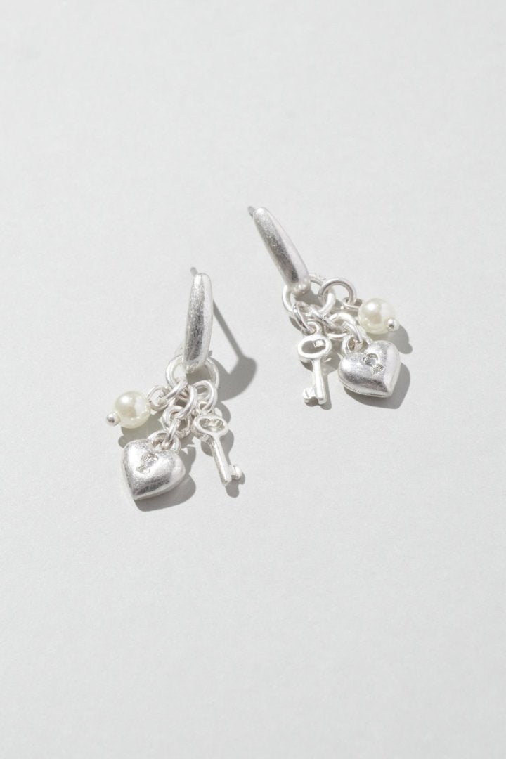 GOLDY Heart Key Charm Earrings
