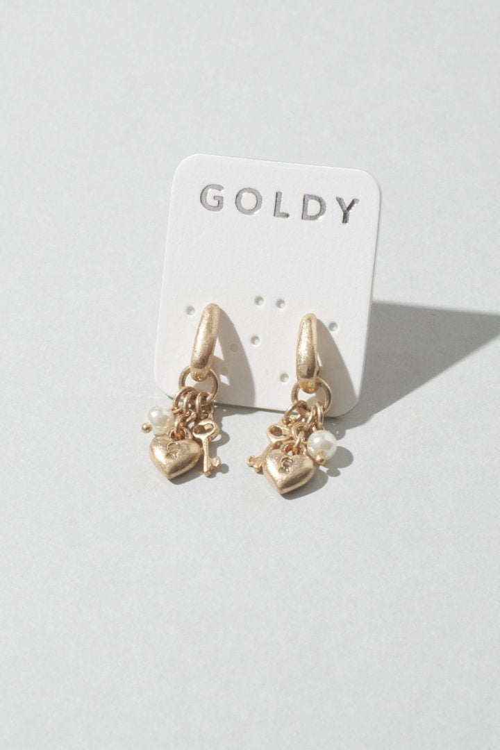 GOLDY Heart Key Charm Earrings