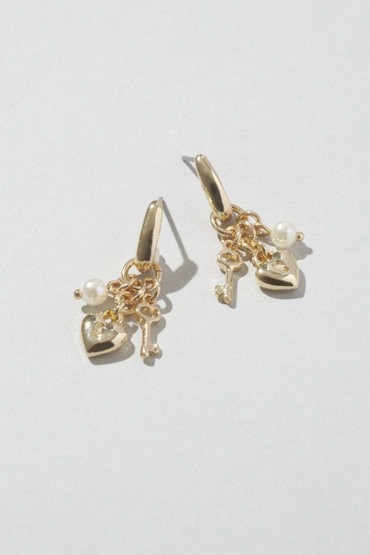 GOLDY Heart Key Charm Earrings