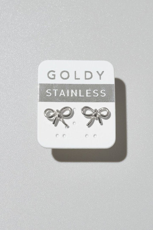 GOLDY リボン モチーフ ステンレス ピアス - silver