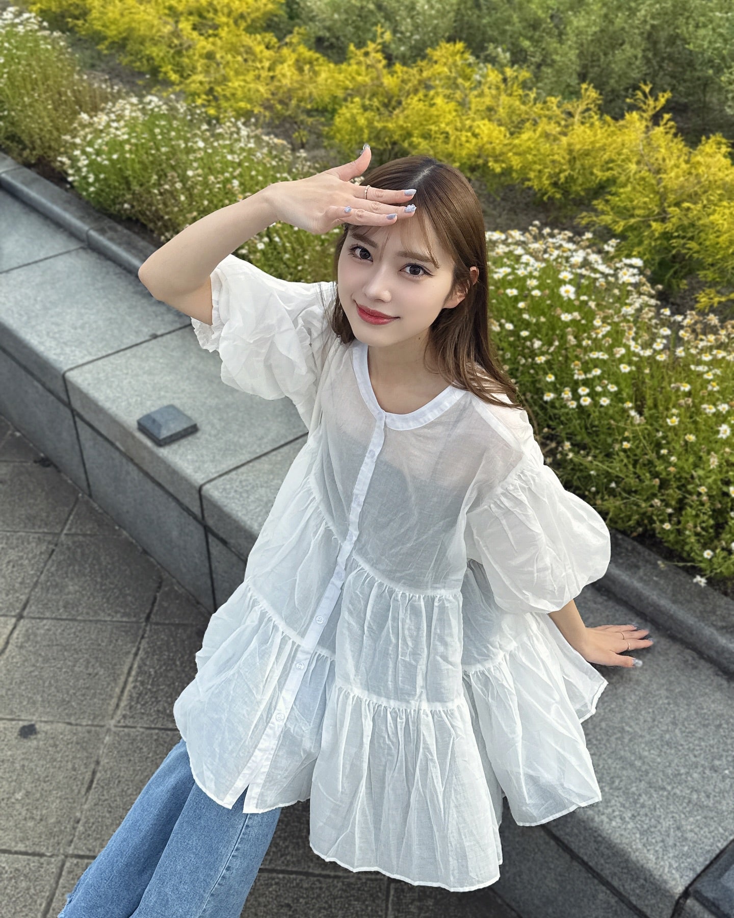 必入手‼️3 way balloon sleeve sheer shirt