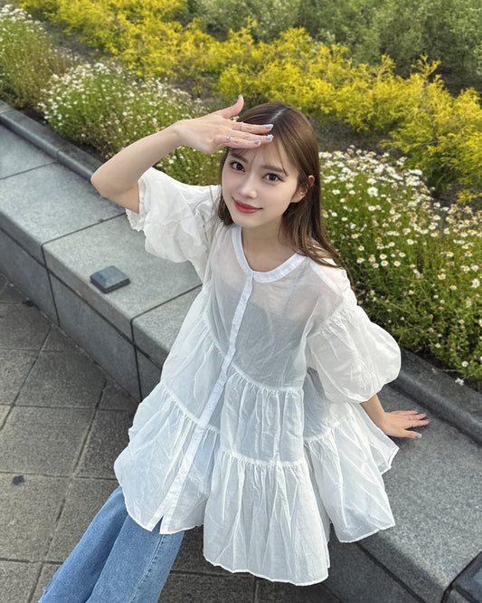 必入手‼️3 way balloon sleeve sheer shirt