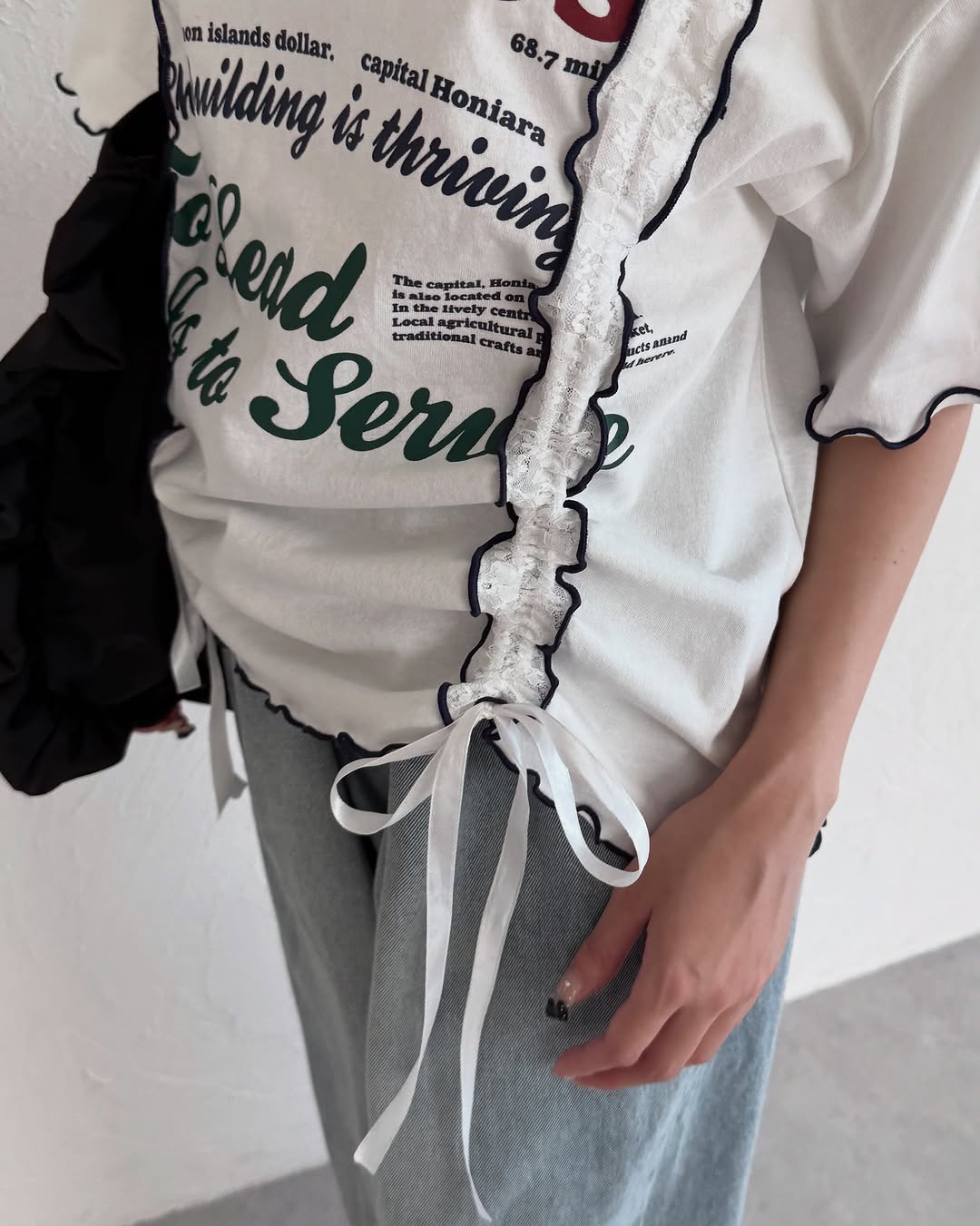 Kutir 連袖套Lace抽繩拼接Tee