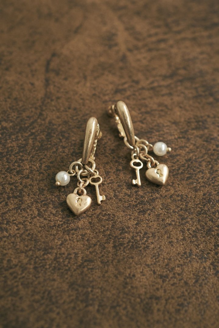 GOLDY Heart Key Charm Earrings