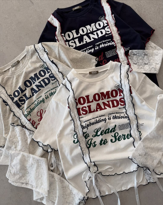 Kutir 連袖套Lace抽繩拼接Tee