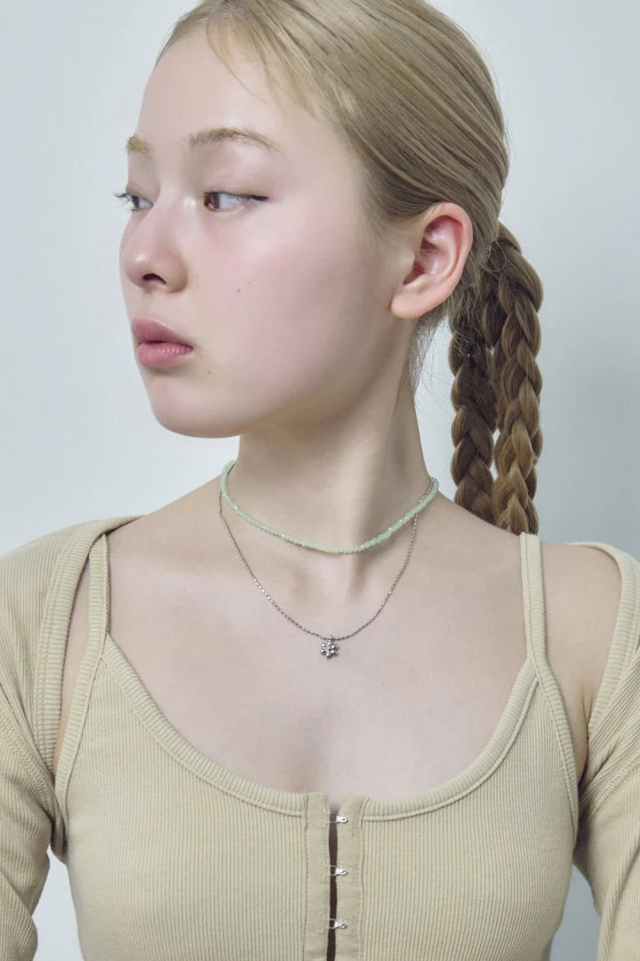 GOLDY Metal Flower x Color Bead Layered Necklace