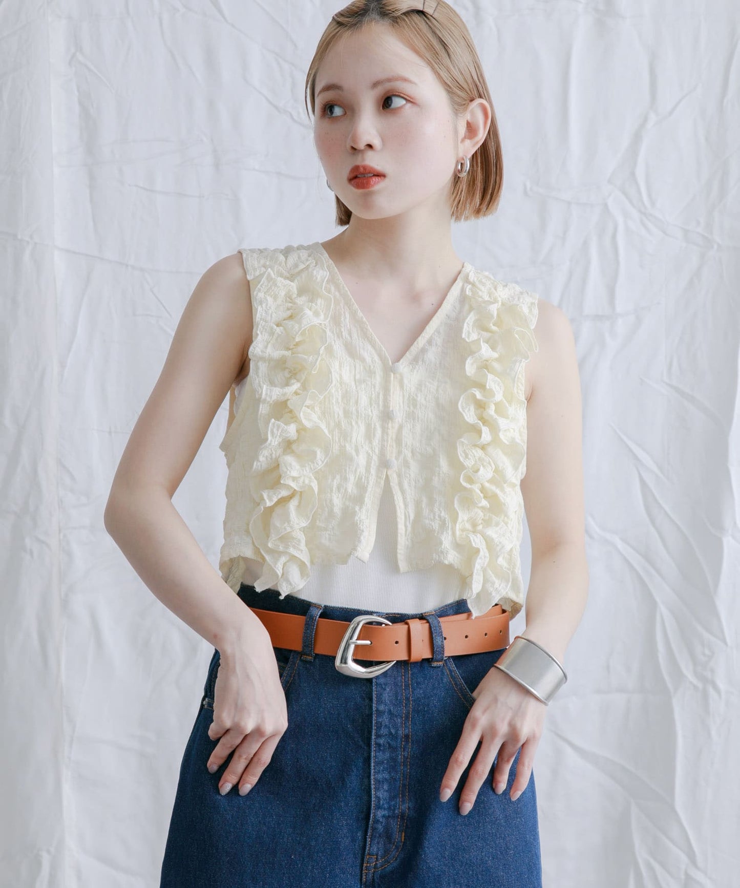 KBF 2WAY 荷葉邊無袖上衣