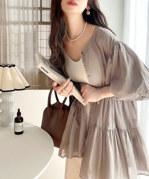 必入手‼️3 way balloon sleeve sheer shirt