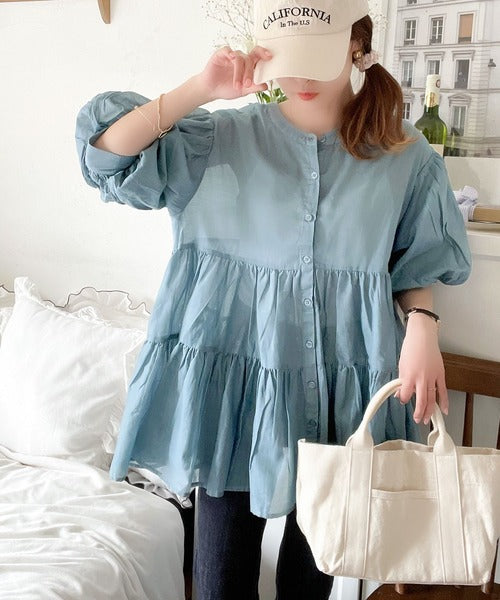 必入手‼️3 way balloon sleeve sheer shirt