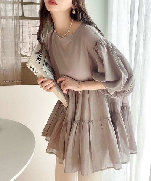 必入手‼️3 way balloon sleeve sheer shirt