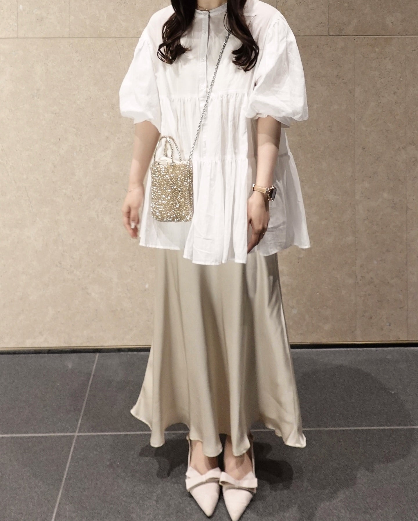 必入手‼️3 way balloon sleeve sheer shirt