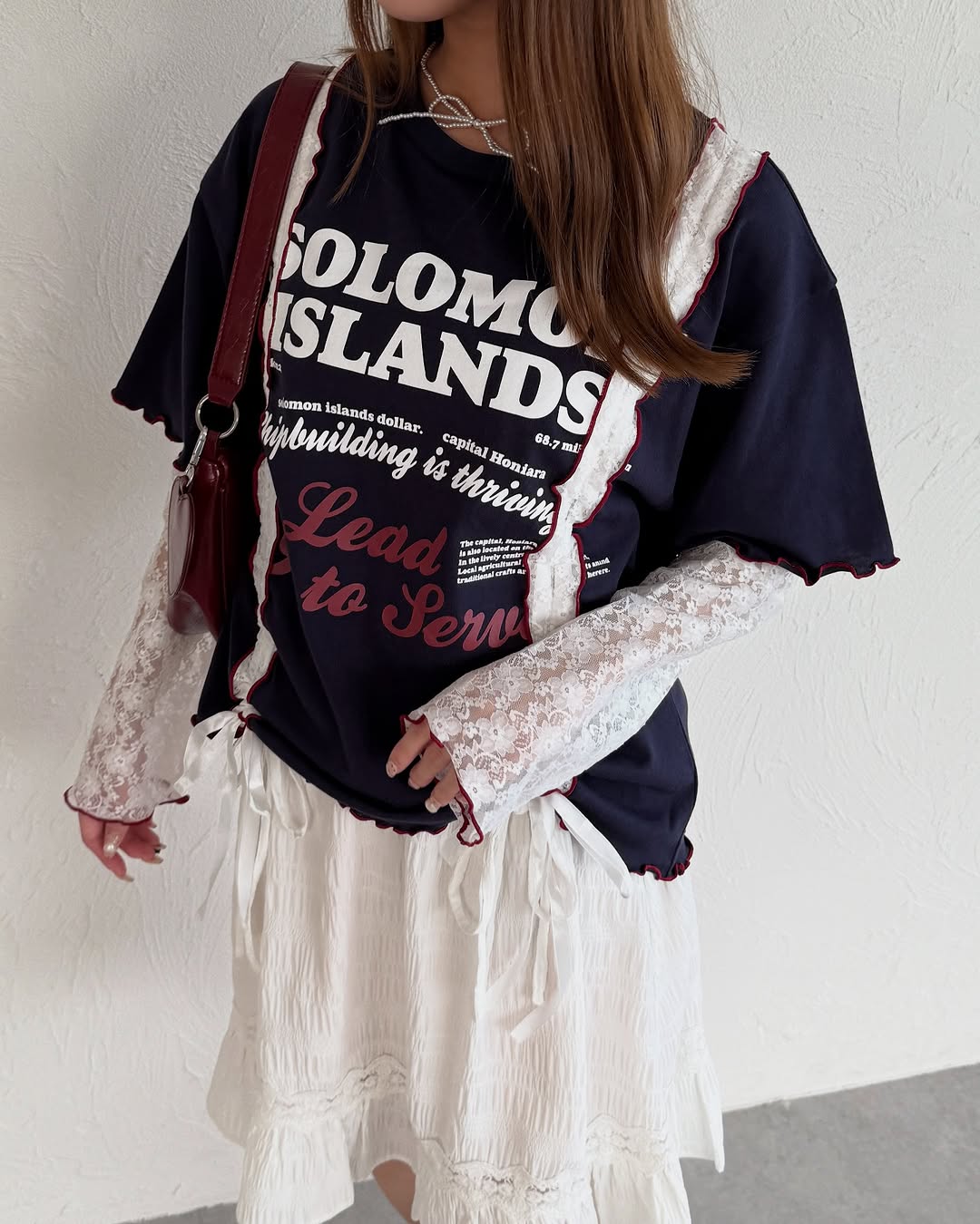 Kutir 連袖套Lace抽繩拼接Tee