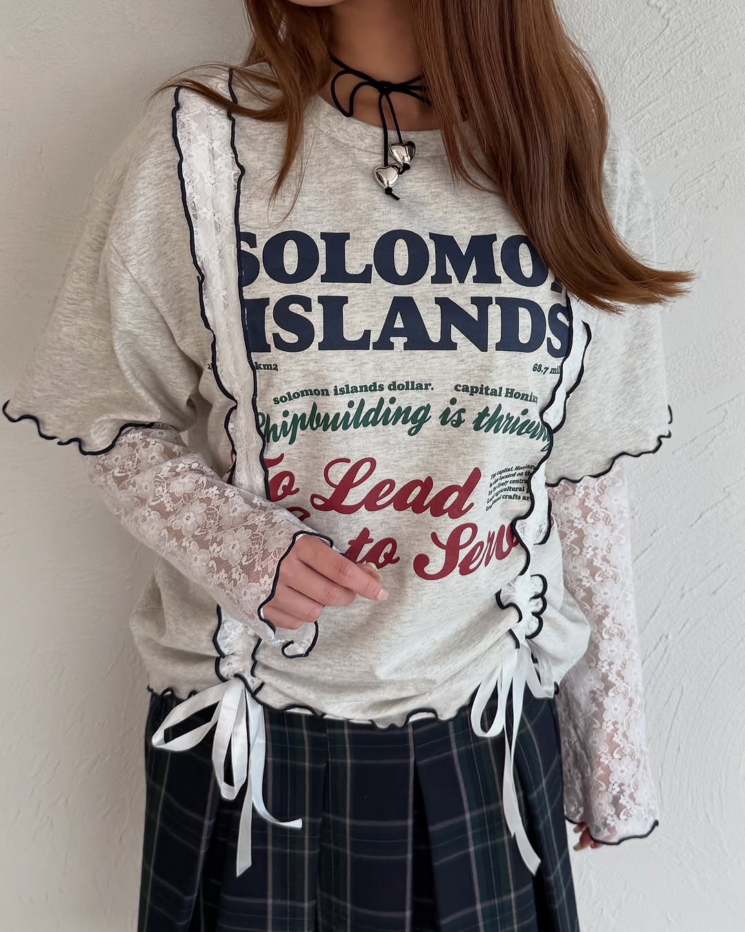 Kutir 連袖套Lace抽繩拼接Tee