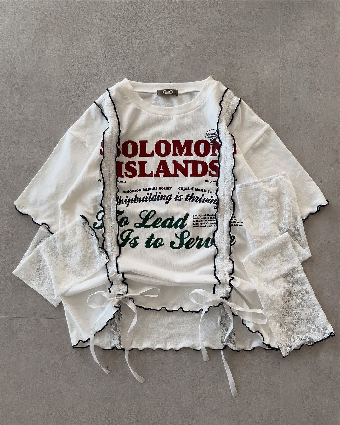 Kutir 連袖套Lace抽繩拼接Tee