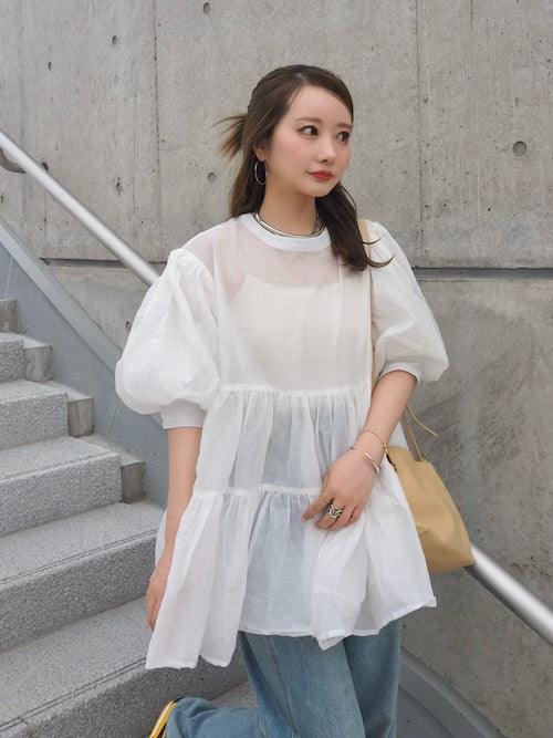 必入手‼️3 way balloon sleeve sheer shirt