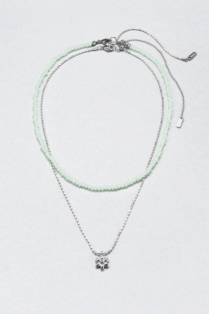 GOLDY Metal Flower x Color Bead Layered Necklace