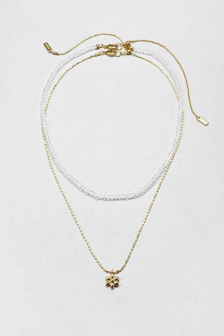 GOLDY Metal Flower x Color Bead Layered Necklace