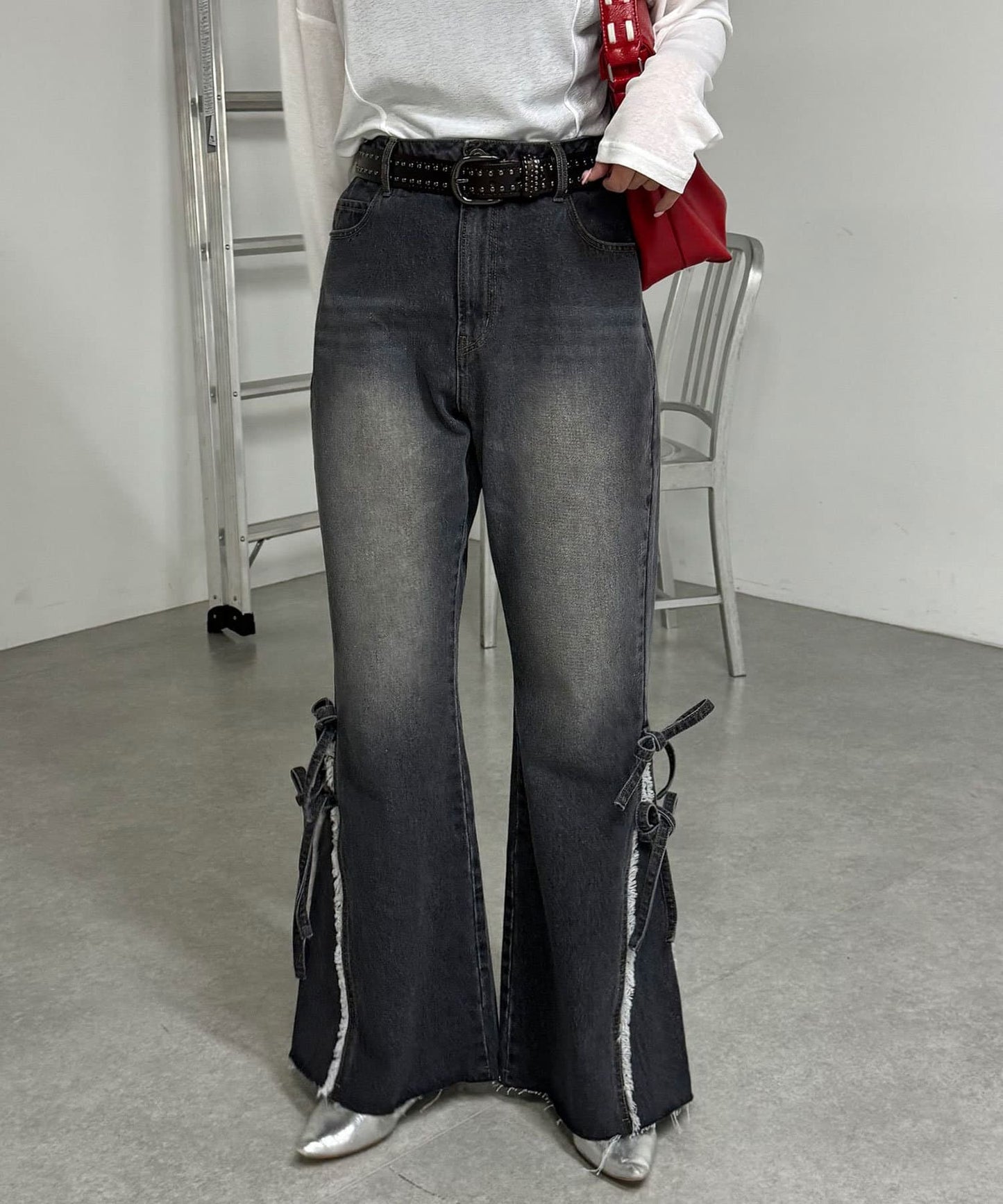 CIAOPANIC 高腰喇叭牛仔褲with ribbon