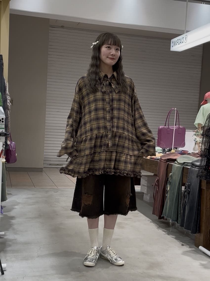 CIAOPANIC 領結層疊格紋襯衫裙