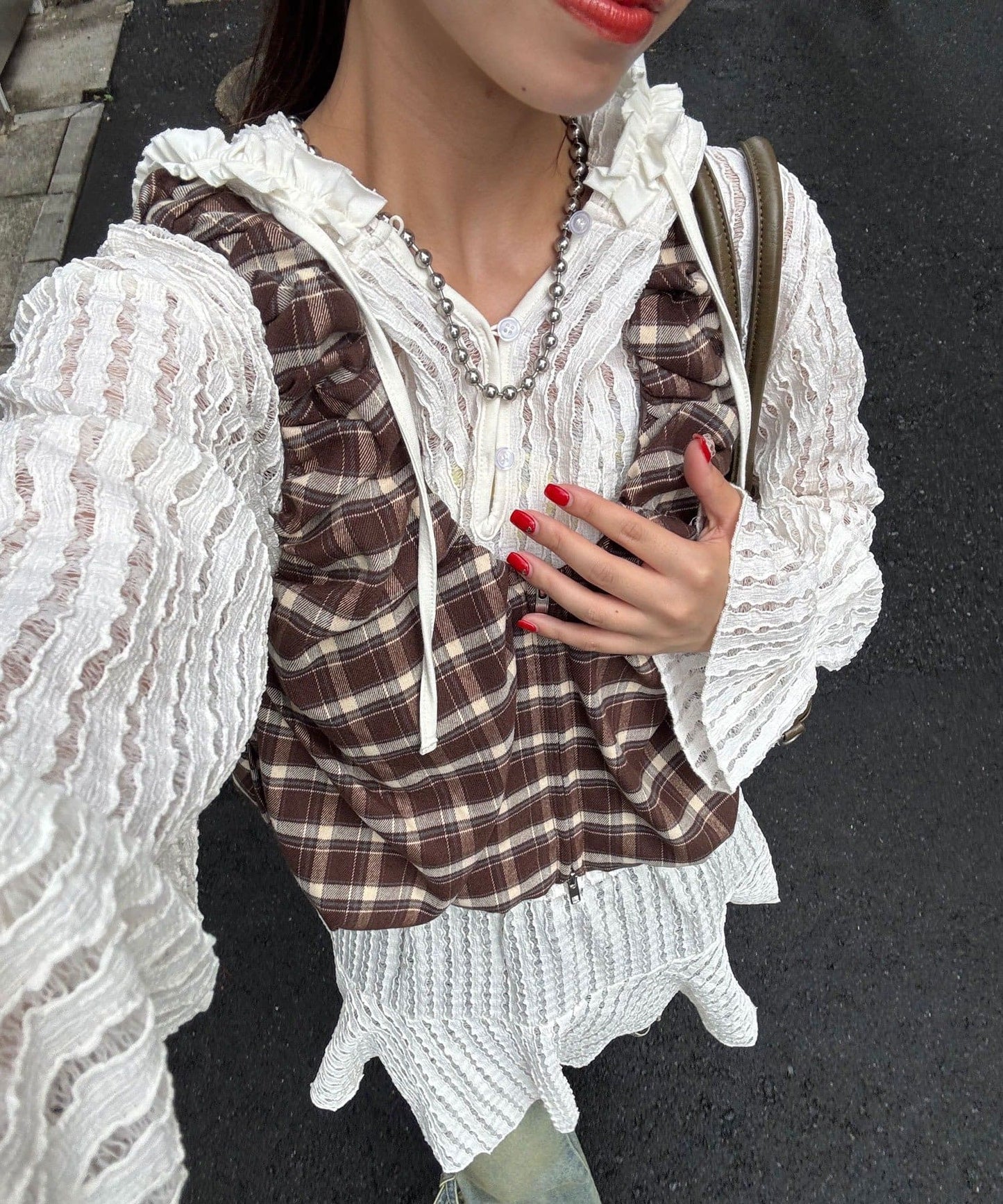 CIAOPANIC 褶皺格紋拉鍊背心