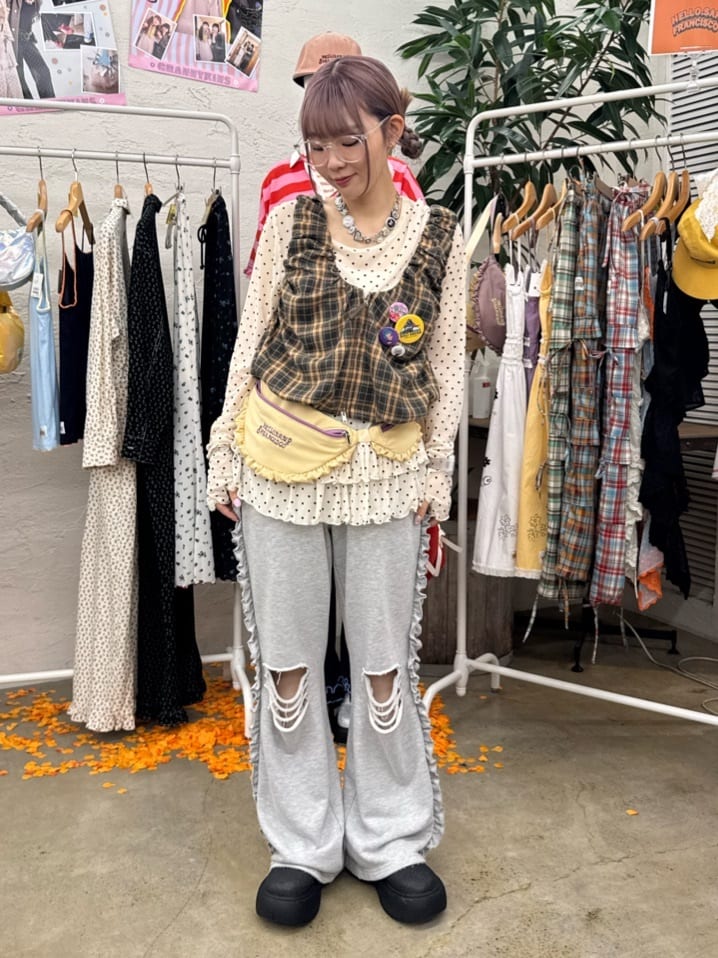 CIAOPANIC 褶皺格紋拉鍊背心