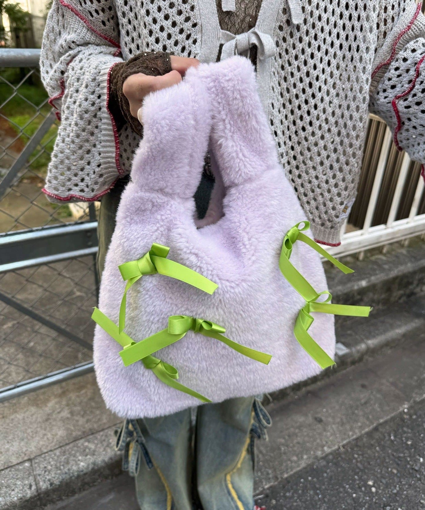 HELLO.SANFRANCISCO Ribbon Fur bag