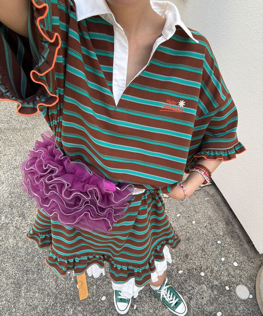 HELLO.SANFRANCISCO Ruffle邊橫條polo裙