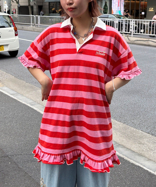 HELLO.SANFRANCISCO Ruffle邊橫條polo裙