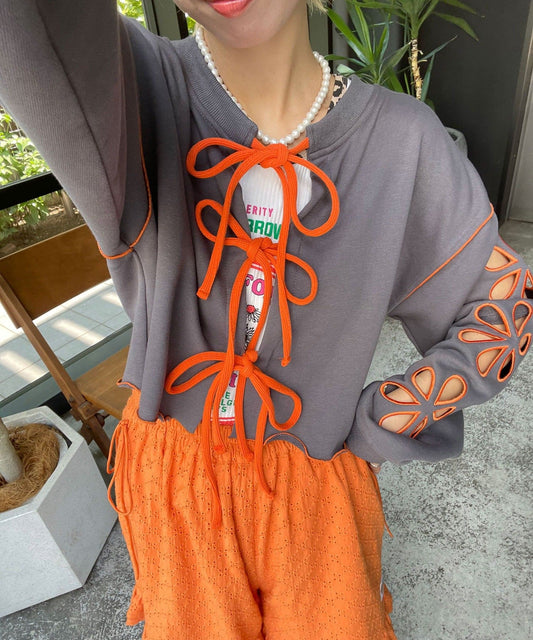 HELLO.SANFRANCISCO 2WAY 花花鏤空綁帶cardigan