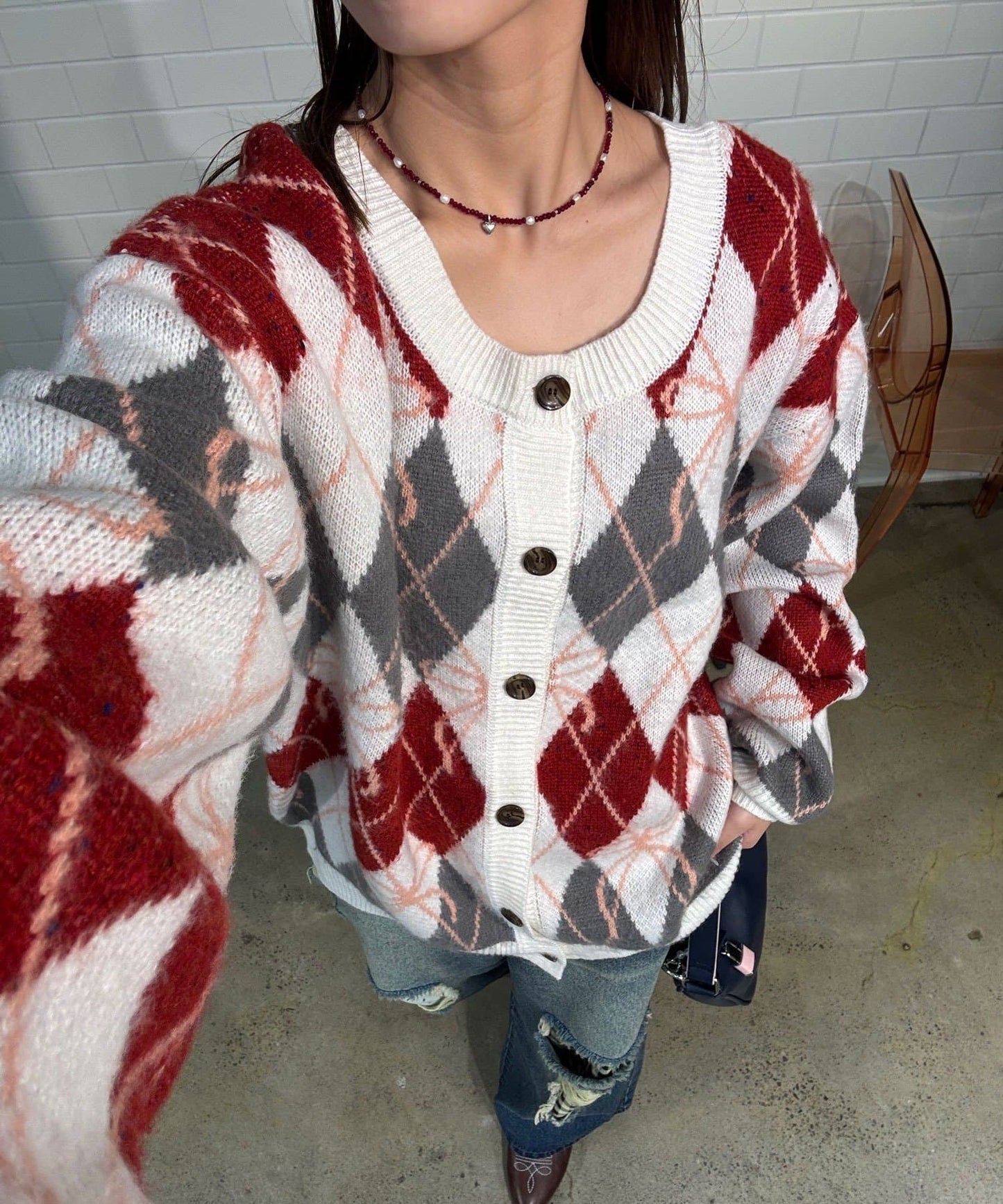 CIAOPANIC 菱形 ribbon 針織cardigan