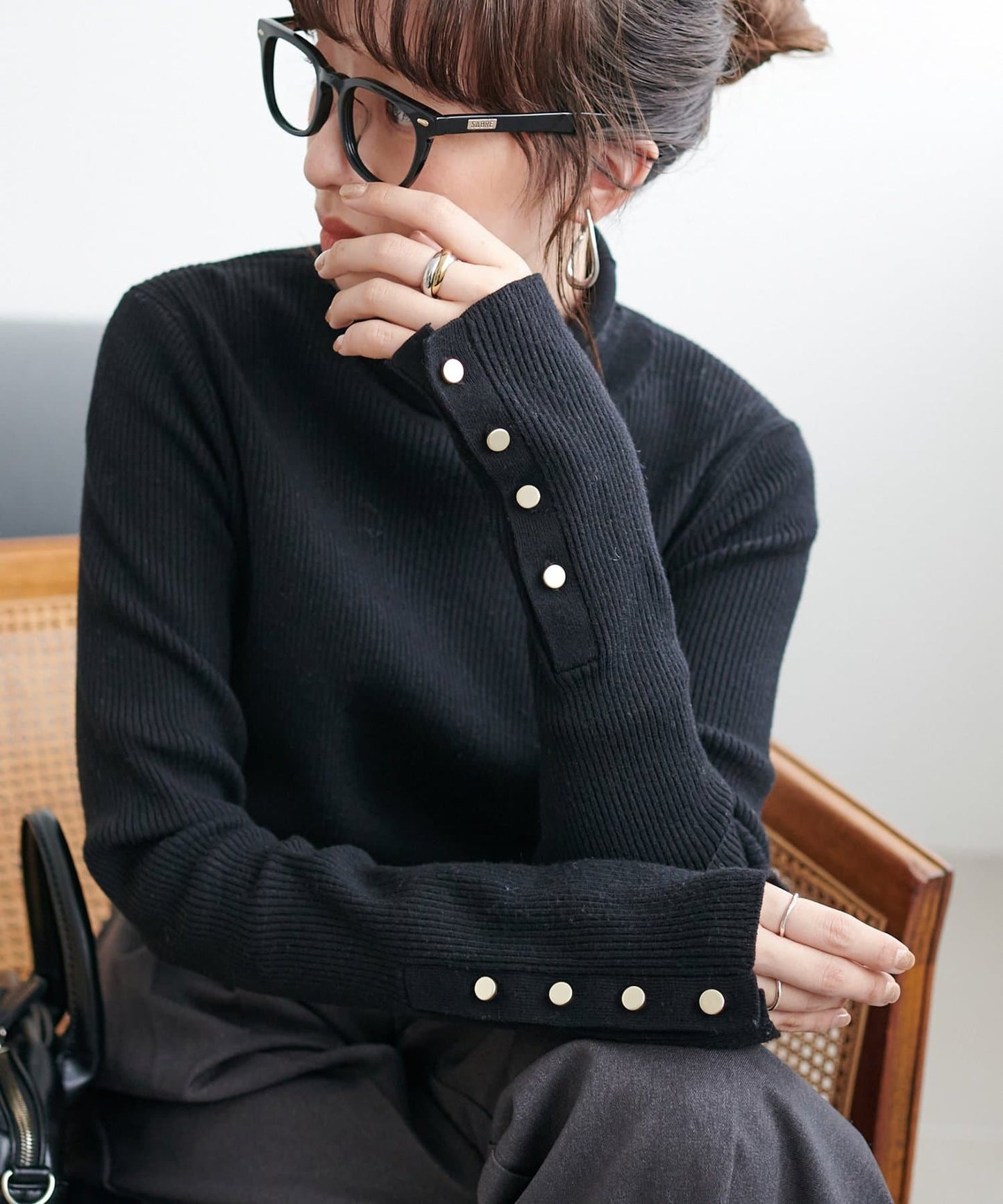 DISCOAT 鈕扣袖口羅紋高領衫