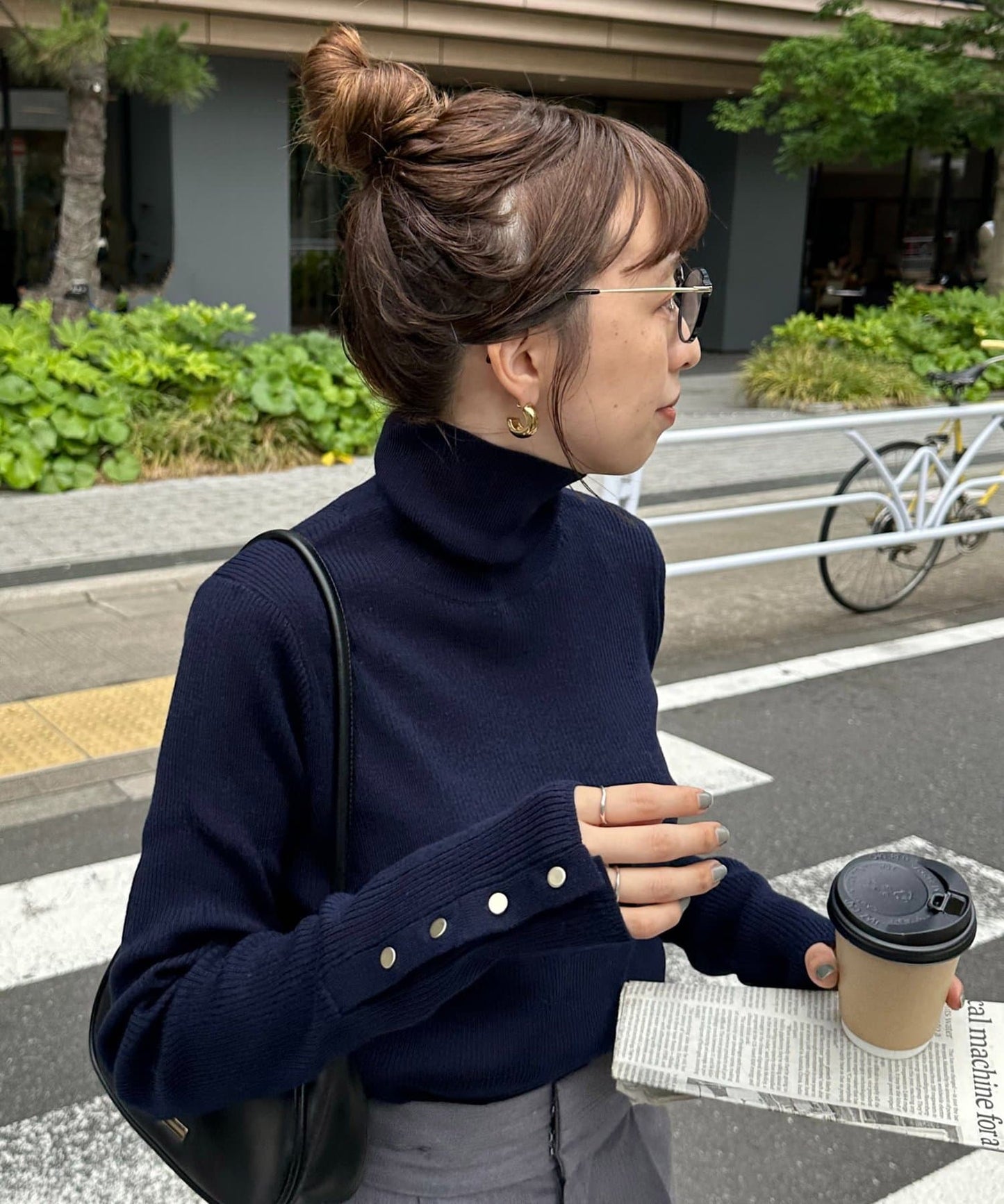 DISCOAT 鈕扣袖口羅紋高領衫