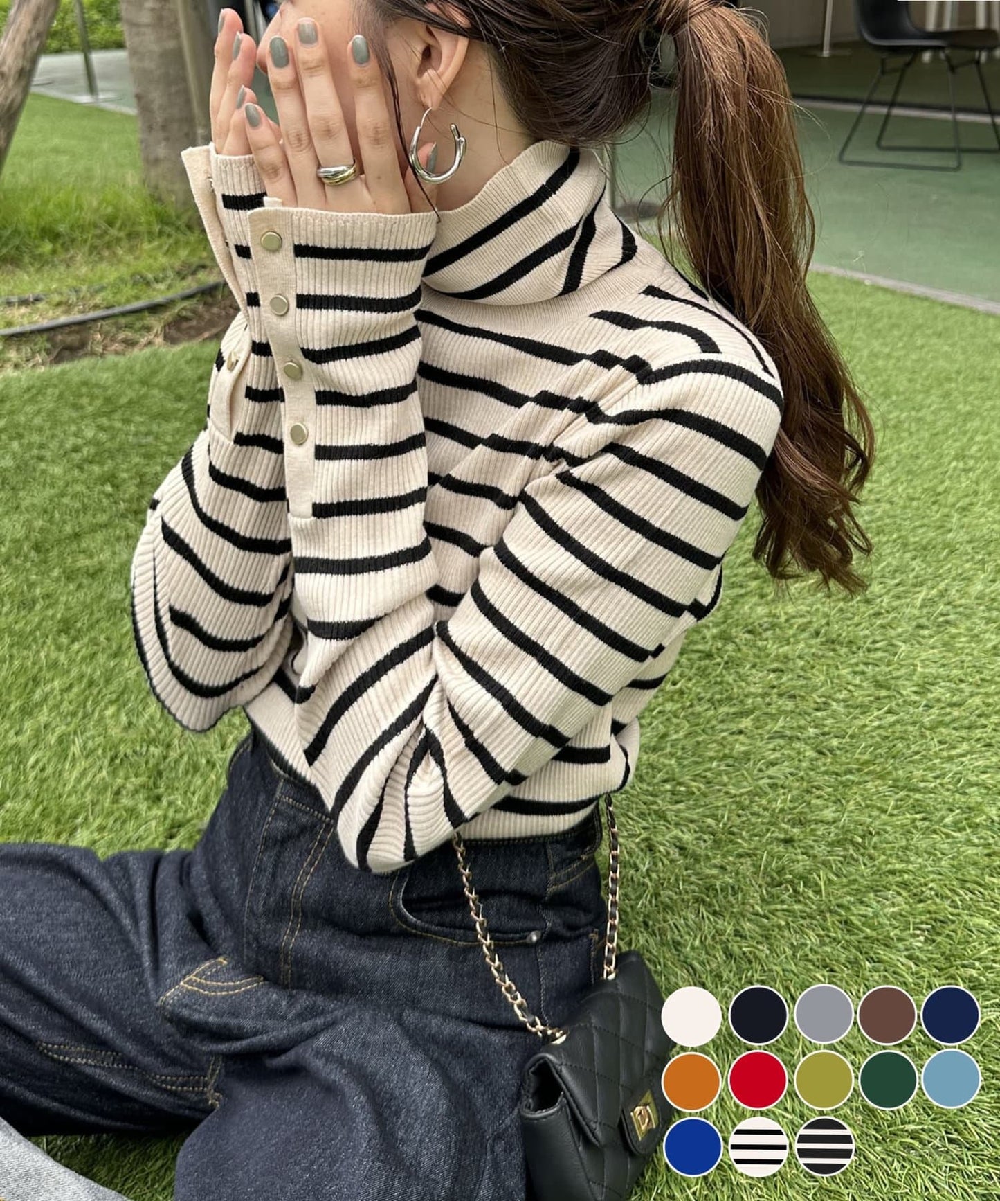 DISCOAT 鈕扣袖口羅紋高領衫