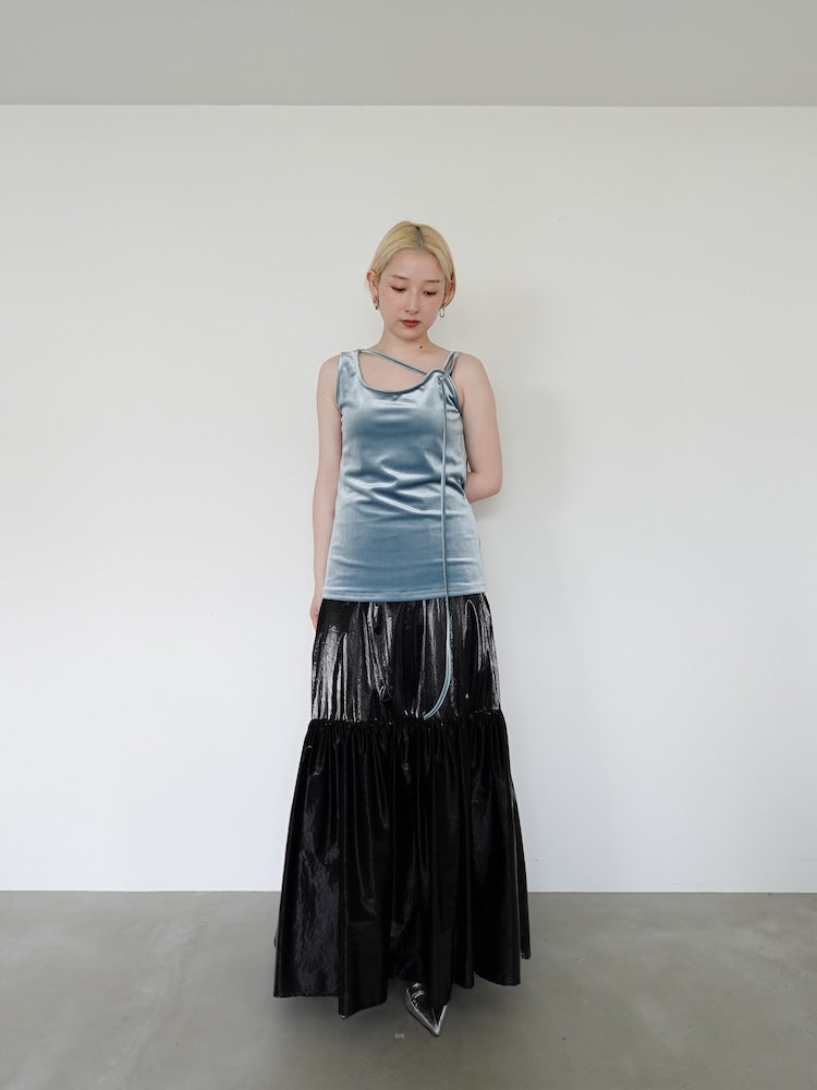 MARTE Strap Design Velour Tank Top