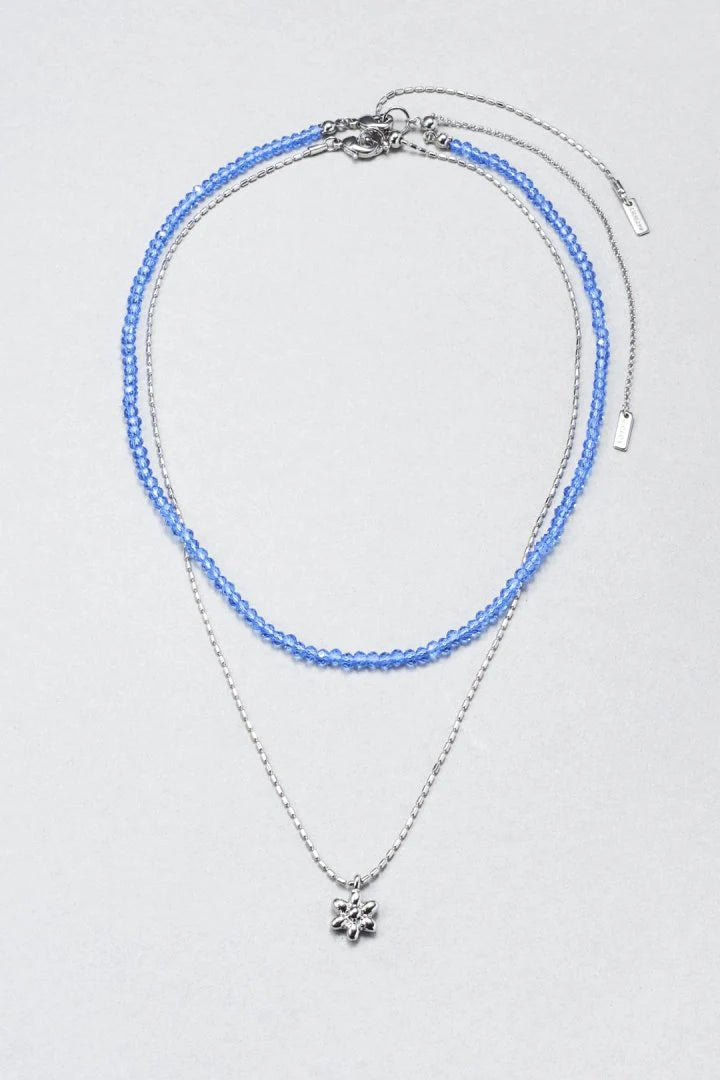 GOLDY Metal Flower x Color Bead Layered Necklace