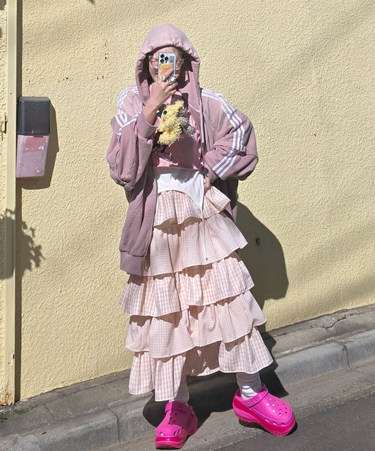 ティアードギンガムボリュームスカート