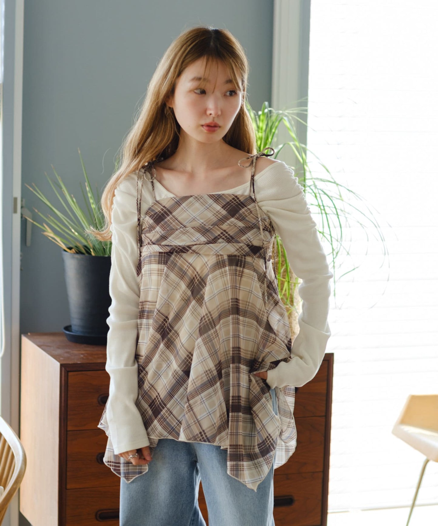 Kastane 格紋不規則下擺背心