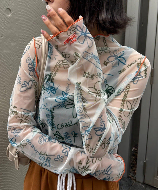 HELLO.SANFRANCISCO 塗鴉印花 sheer top