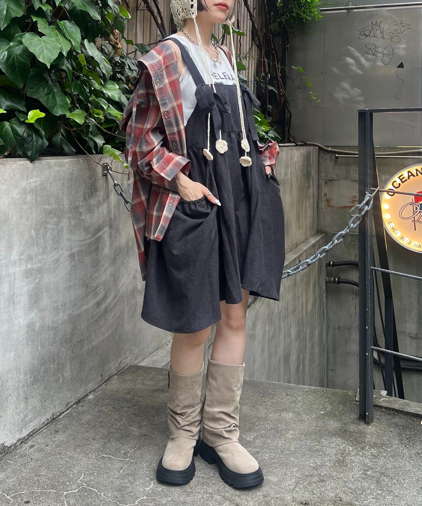 w closet Ribbon 2-way Peach Dress