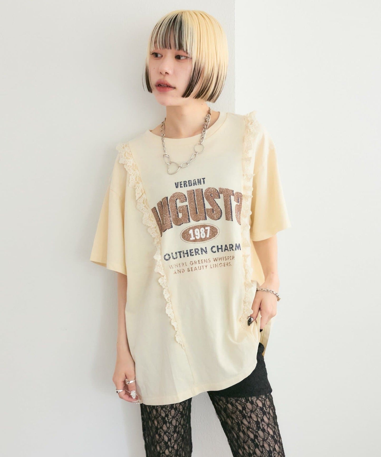 w closet Logo拼Lace vintage tee