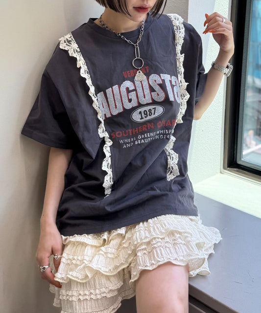 w closet Logo拼Lace vintage tee