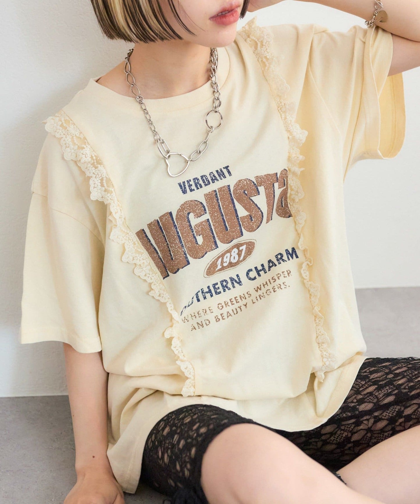 w closet Logo拼Lace vintage tee