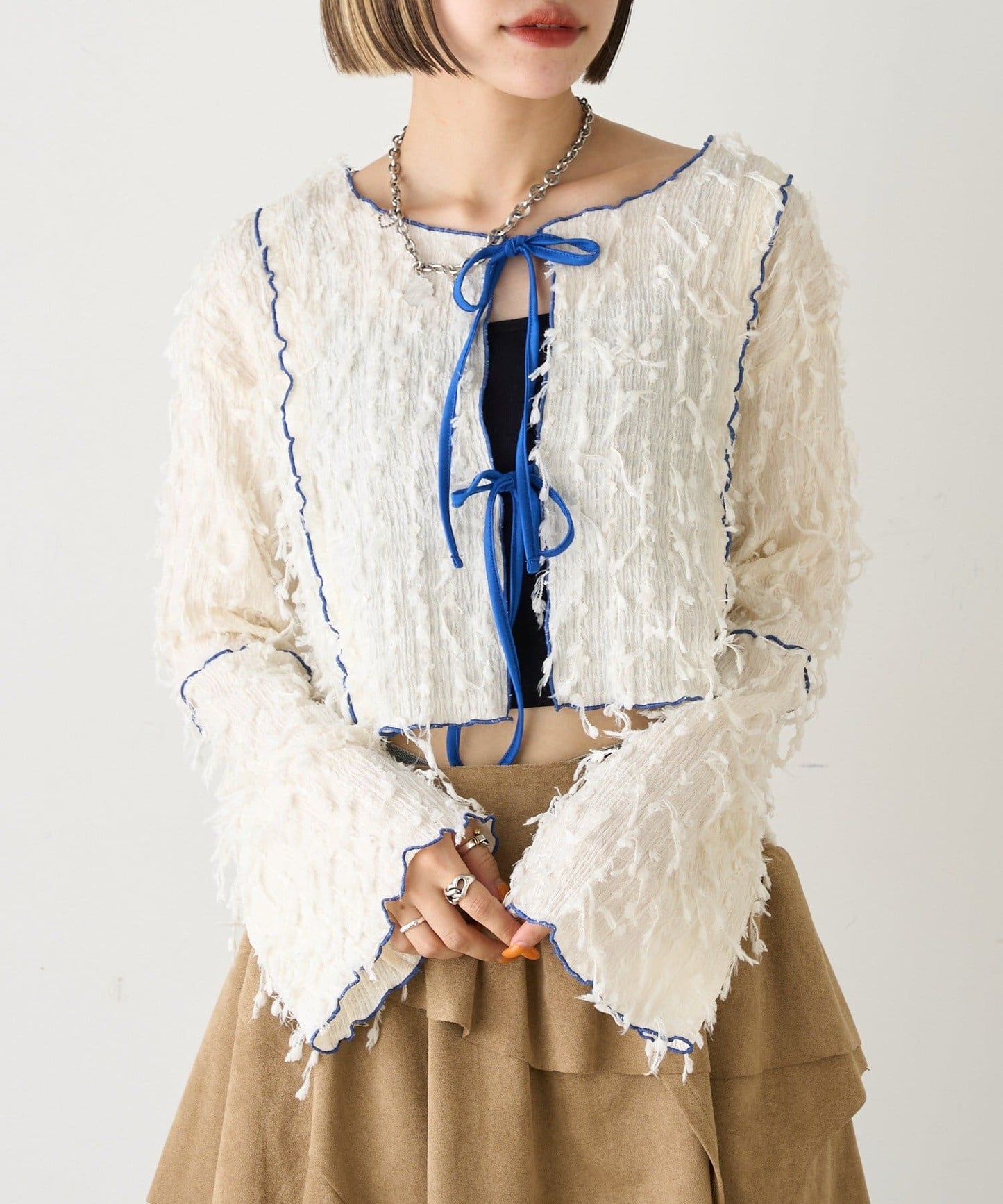 w closet 拼色短Ribbon綁帶上衣