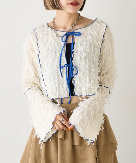 w closet 拼色短Ribbon綁帶上衣