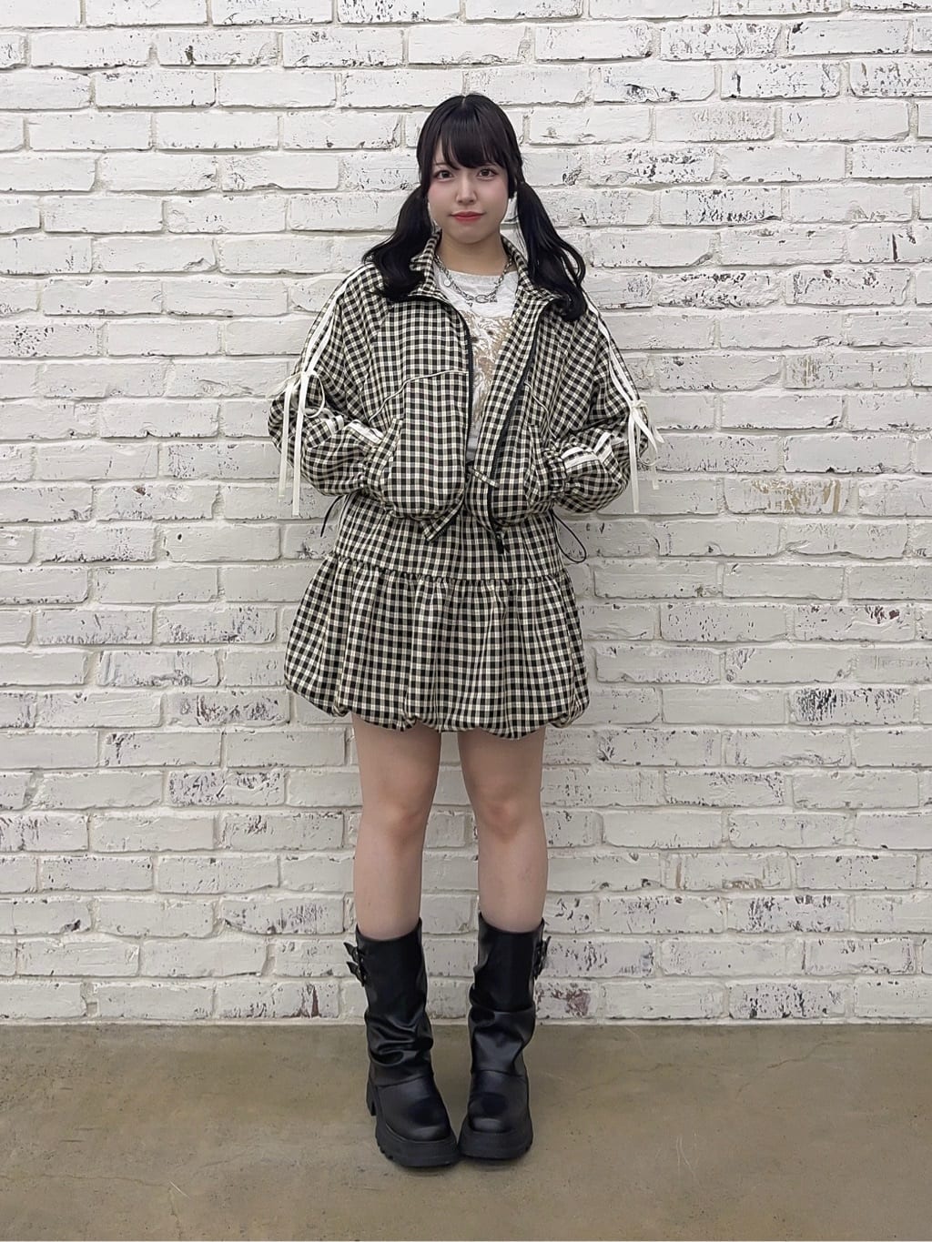 w closet Check line balloon skirt