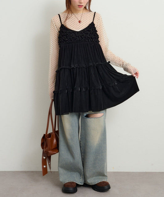 w closet 絲絨荷葉邊吊帶ops