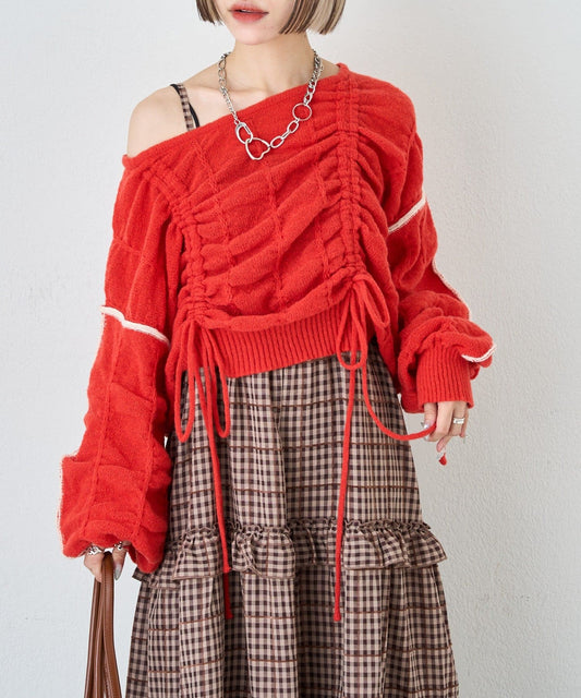 w closet 抽繩拼色針織