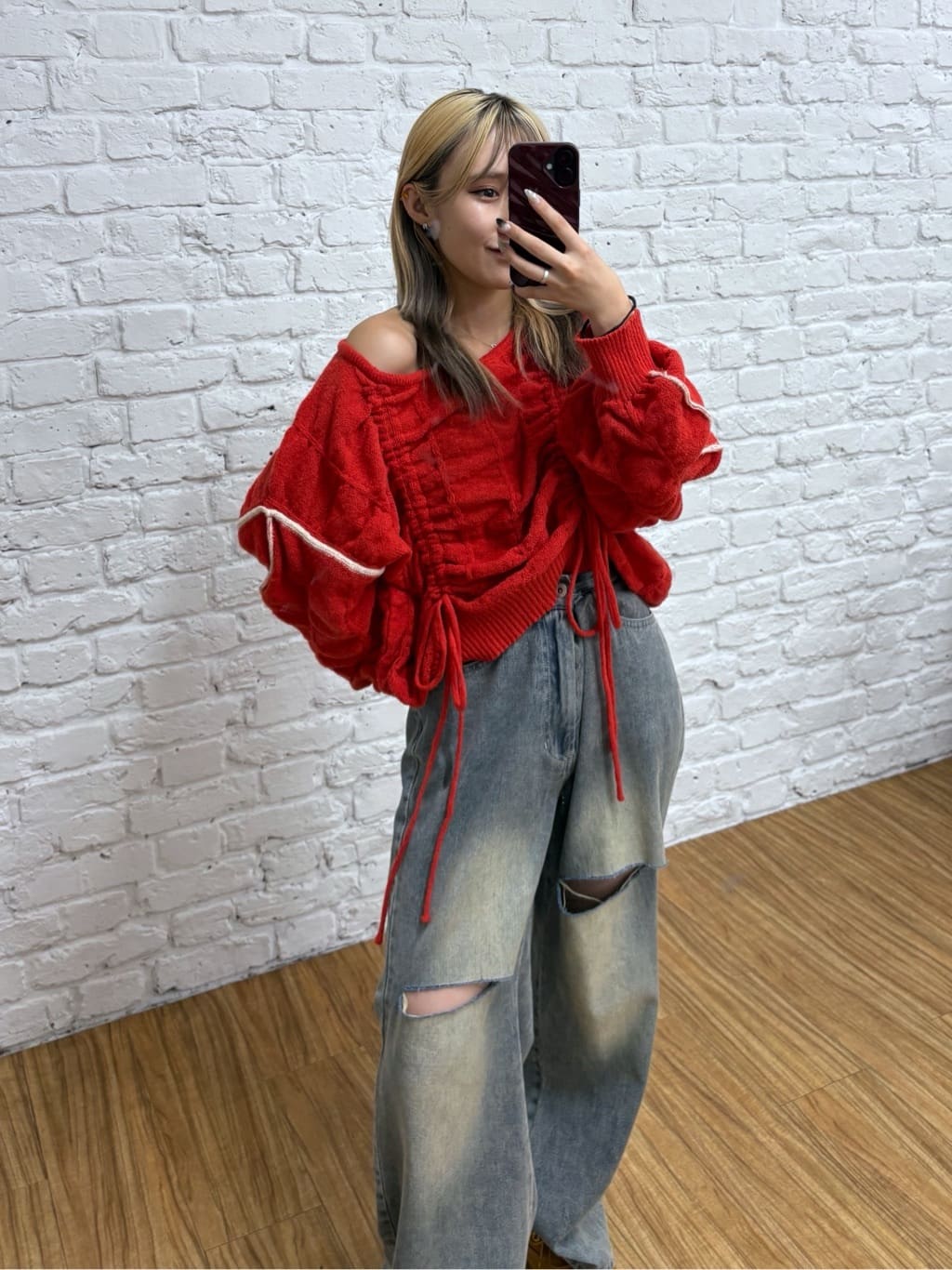 w closet 抽繩拼色針織