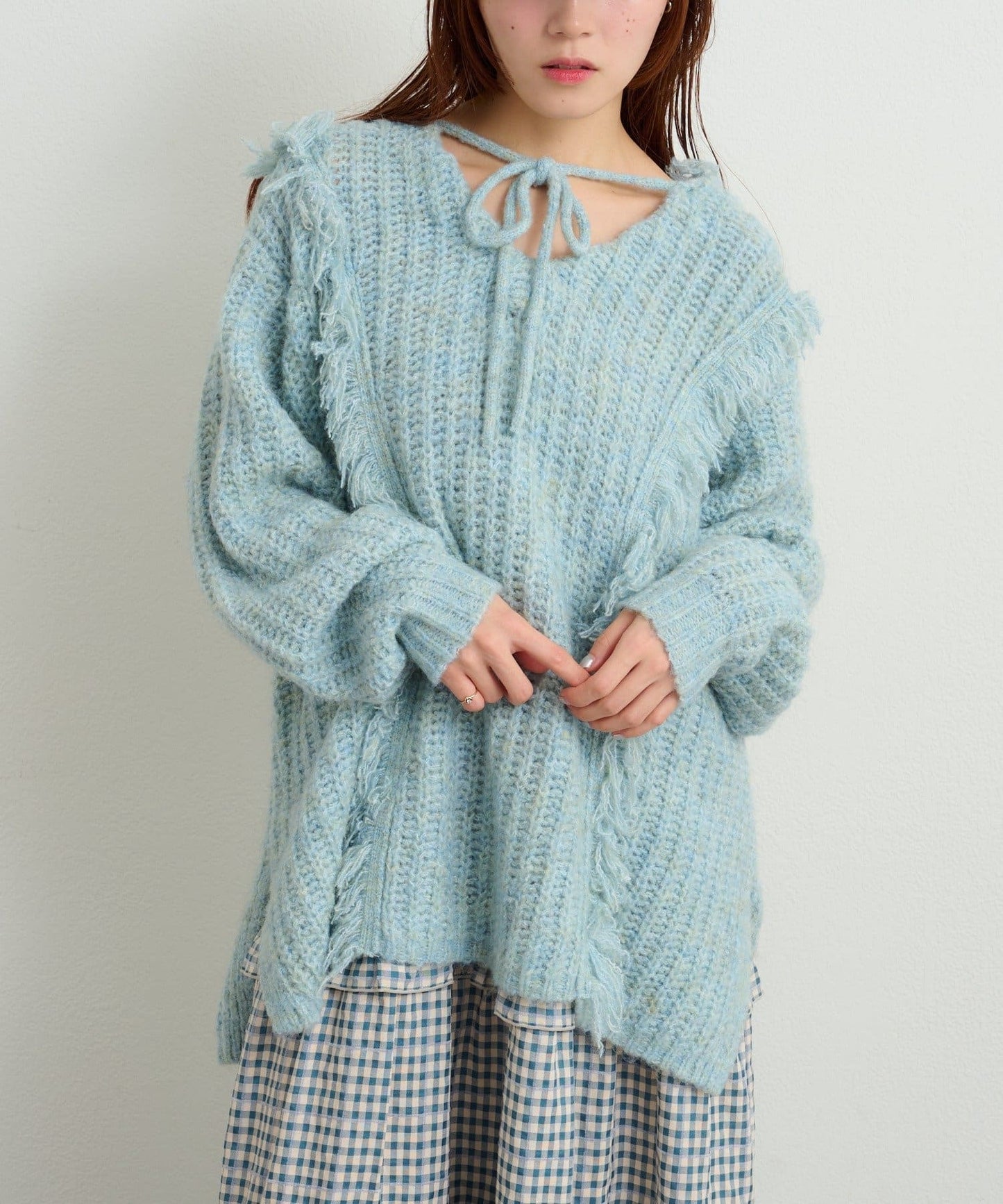 w closet 連帽流蘇混紡針織衫