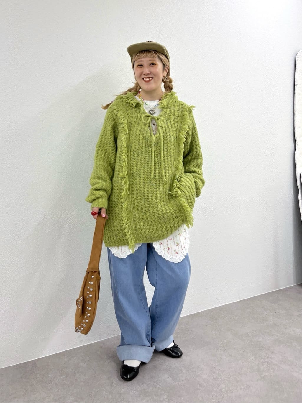 w closet 連帽流蘇混紡針織衫